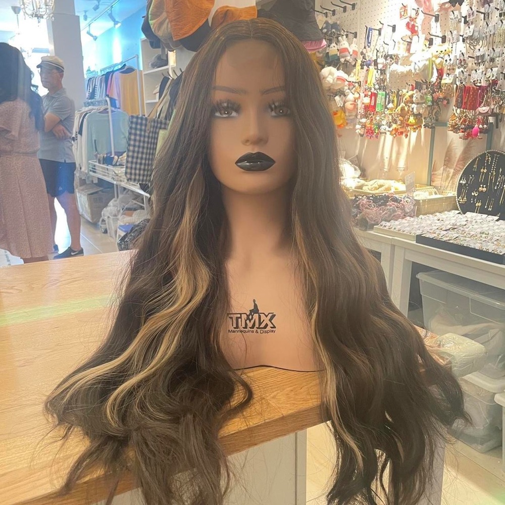 Lace front brown/blonde highlight middle part wig…